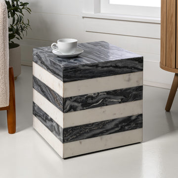 Felix 15" Contemporary Natural Marble Handmade Cube End Table